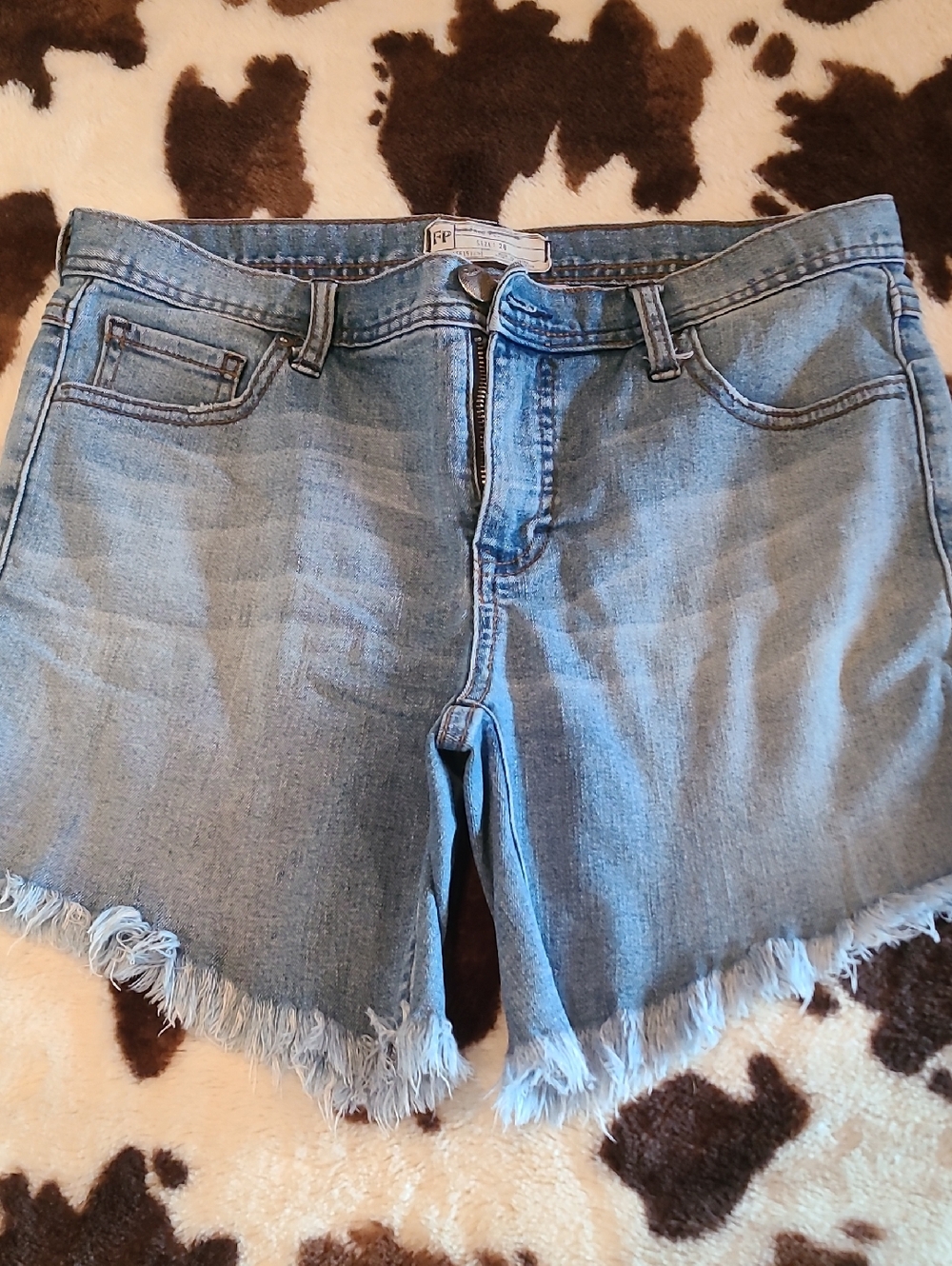 Free People Light Blue Denim Frayed Hem Women's Shorts